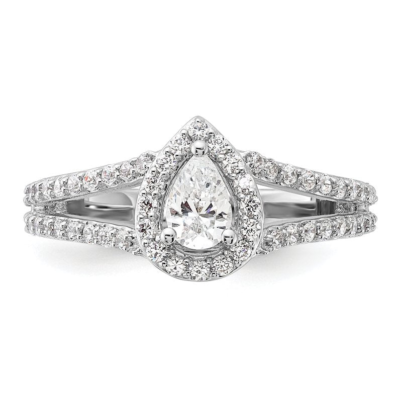 14K White Gold 5/8 carat Lab Grown Diamond VS/SI  D E F  Semi Mount Pear Halo Engagement Ring