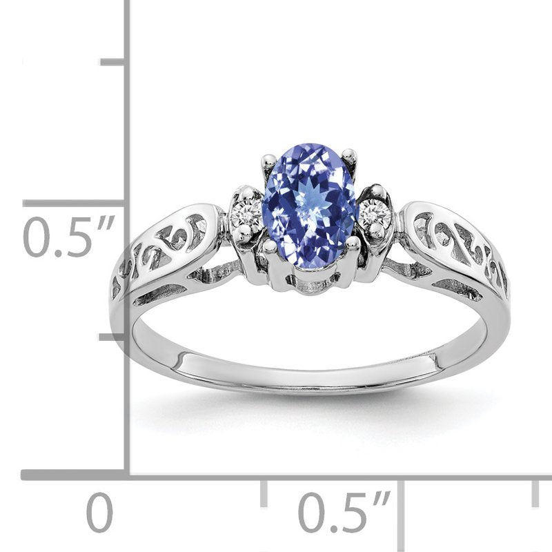 14k White Gold 6x4mm Oval Tanzanite VS Diamond ring