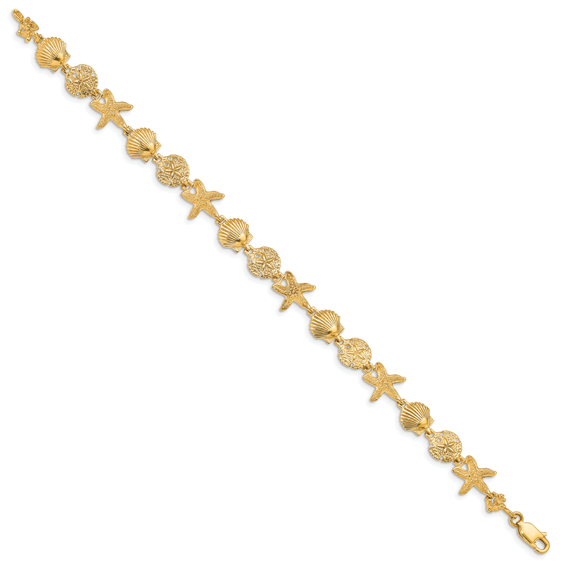 14k Polished Assorted Sea Shell Theme 7.5 inch Bracelet