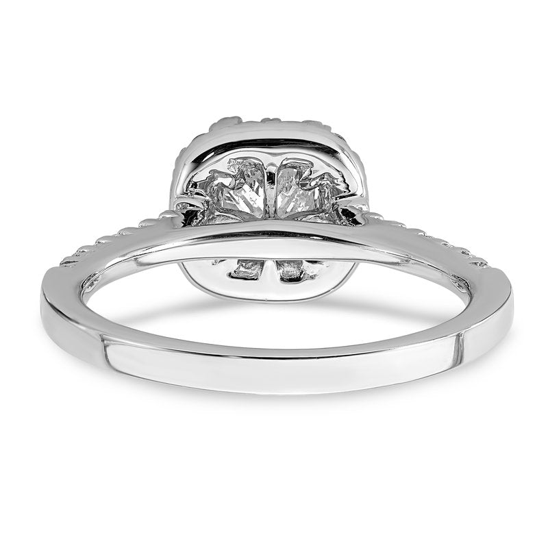 14K White Gold 3/8 carat Lab Grown Diamond VS+ F+ Semi-Mount Cushion Halo Engagement Ring