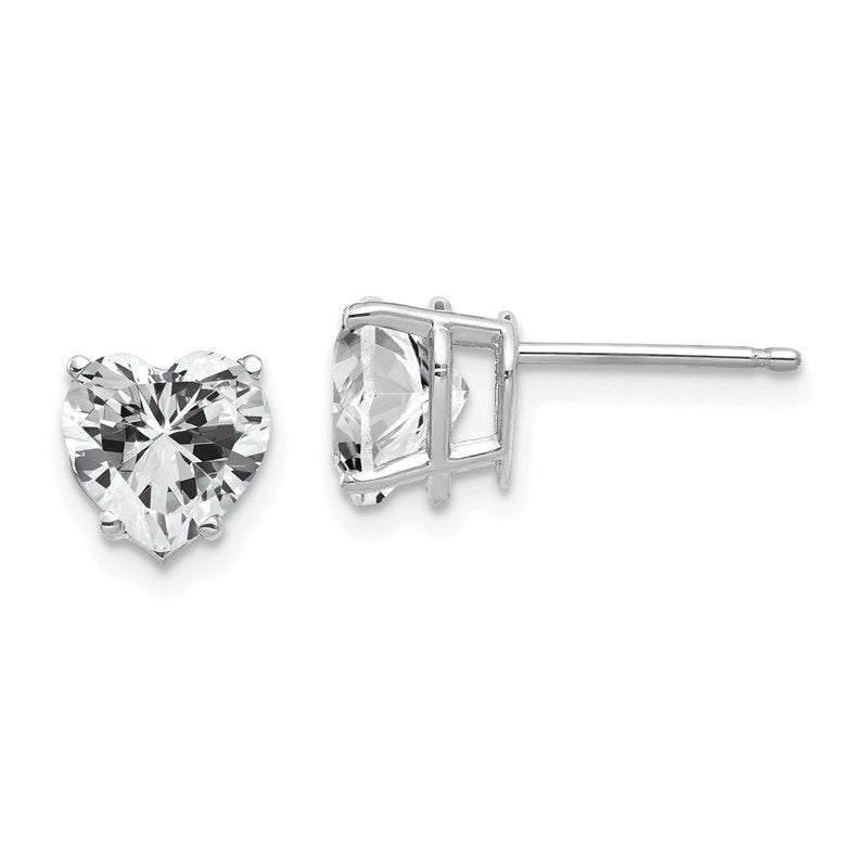 14k White Gold 7mm Heart Cubic Zirconia Stud Earrings
