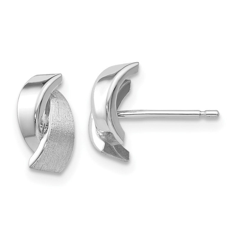 14k White Gold Polished &amp; Satin Fancy Post Earrings