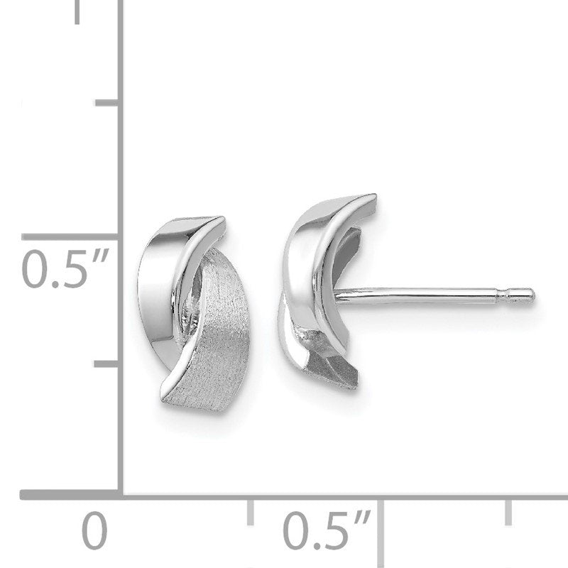 14k White Gold Polished &amp; Satin Fancy Post Earrings