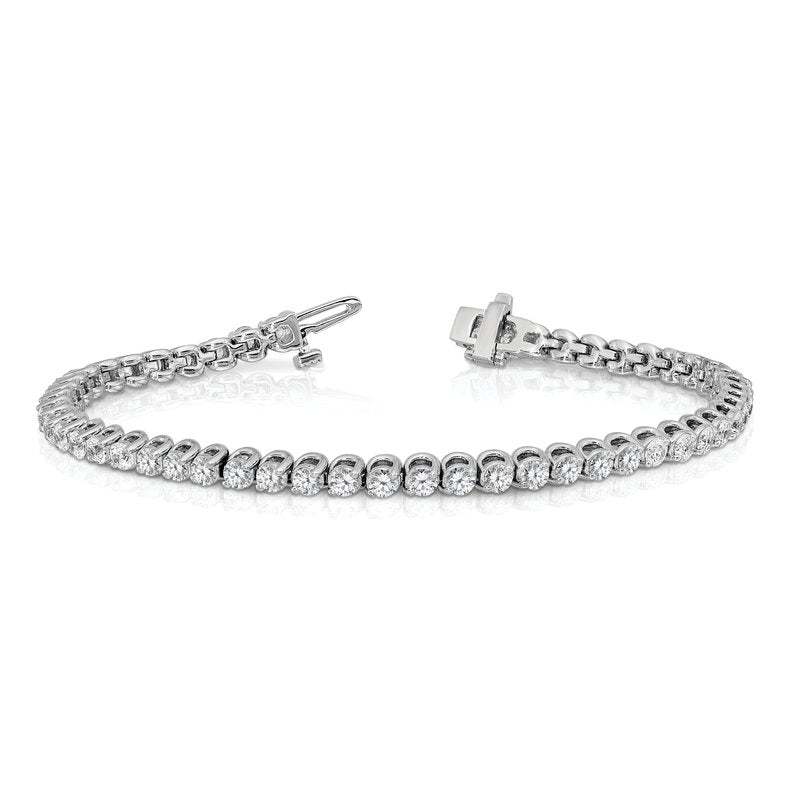 14k White Gold Complete 4.18 carat Round A Diamond 2-prong 7 inch Tennis Bracelet