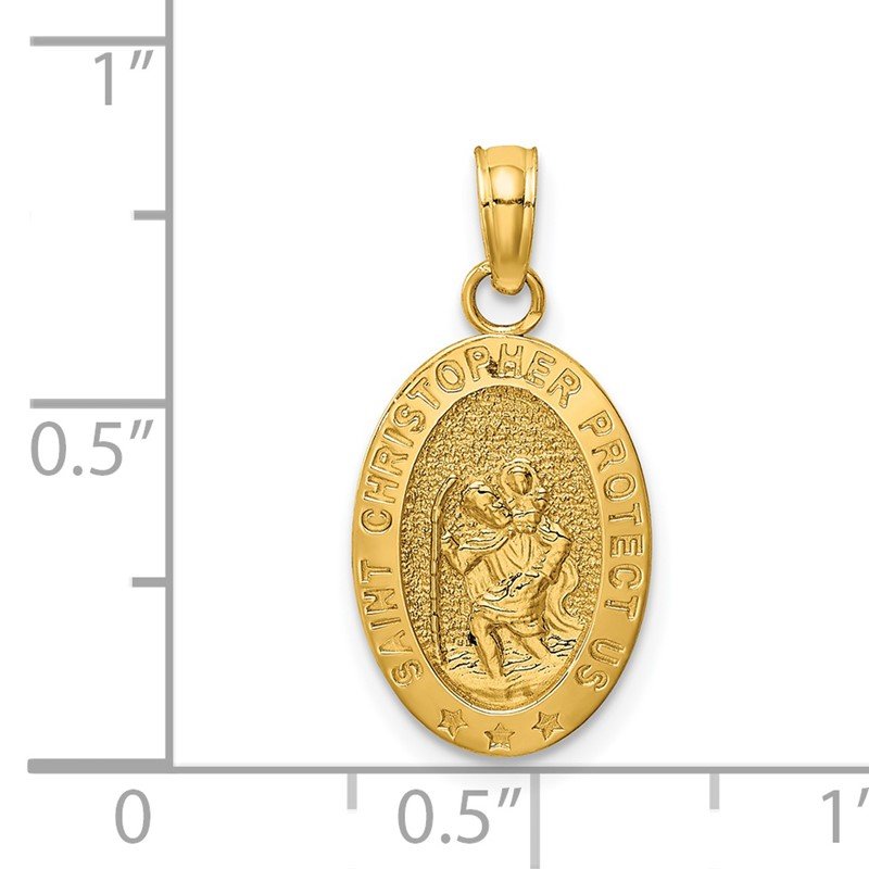 14k Polished Solid Saint Christopher Medal Oval Pendant