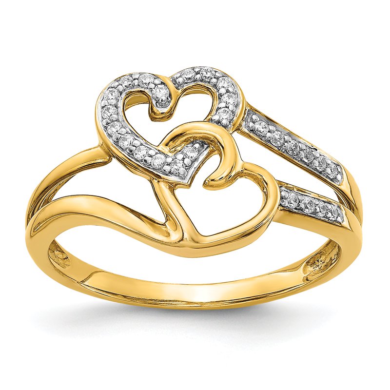 14k White Gold Diamond Hearts Ring