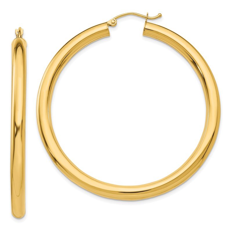 14K 4x50mm Polished Tube Hoop Earrings