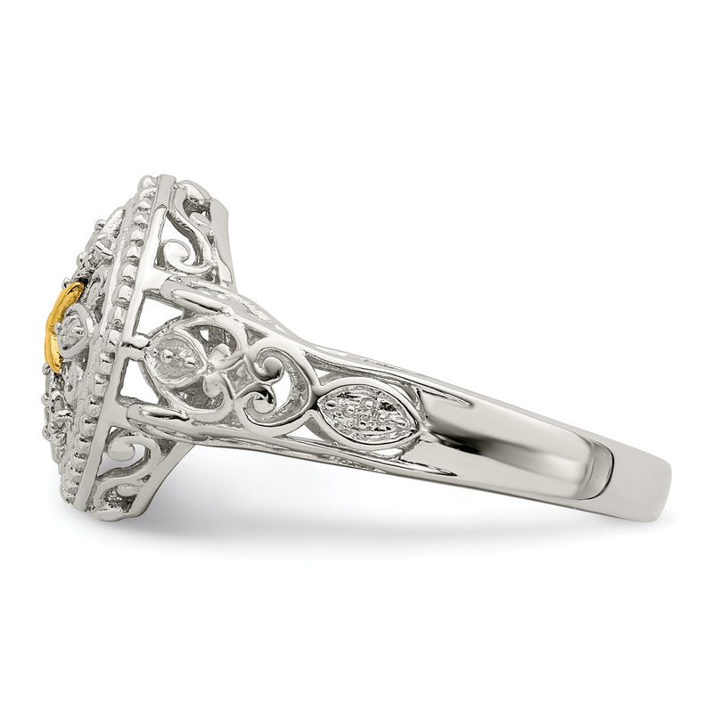 Sterling Silver Rhodium-plated with 14K Accent Diamond Ring