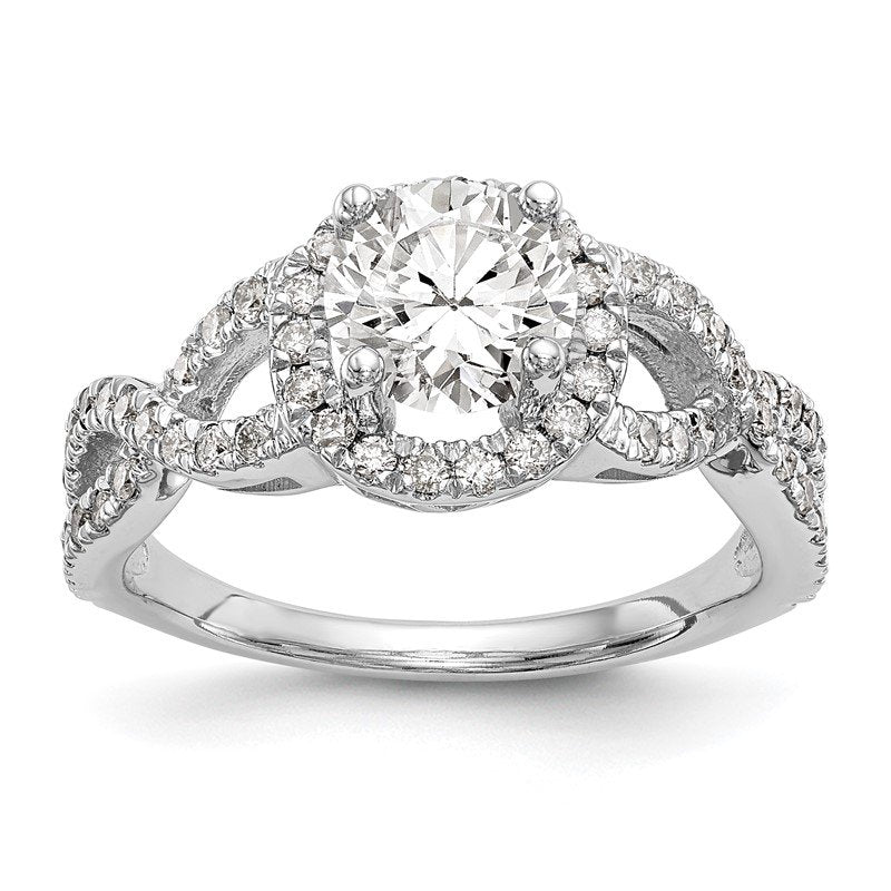 14K White Gold 3/4 carat Lab Grown Diamond VS/SI  D E F  Semi Mount Round Halo Engagement Ring