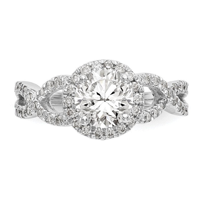 14K White Gold 3/4 carat Lab Grown Diamond VS/SI  D E F  Semi Mount Round Halo Engagement Ring