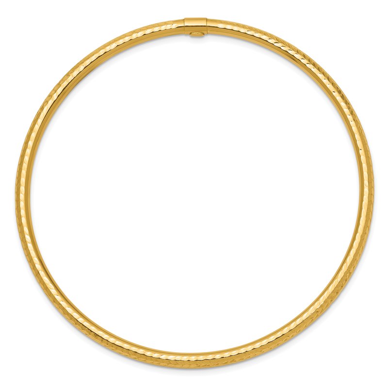 14k Polished Diamond-cut Tube 3.00mm Slip-on Round Bangle Bracelet