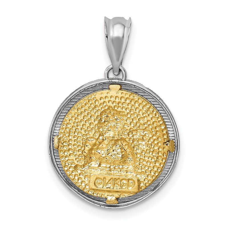 14K Two-tone Polished and Diamond-cut Bezel Angel Round Pendant