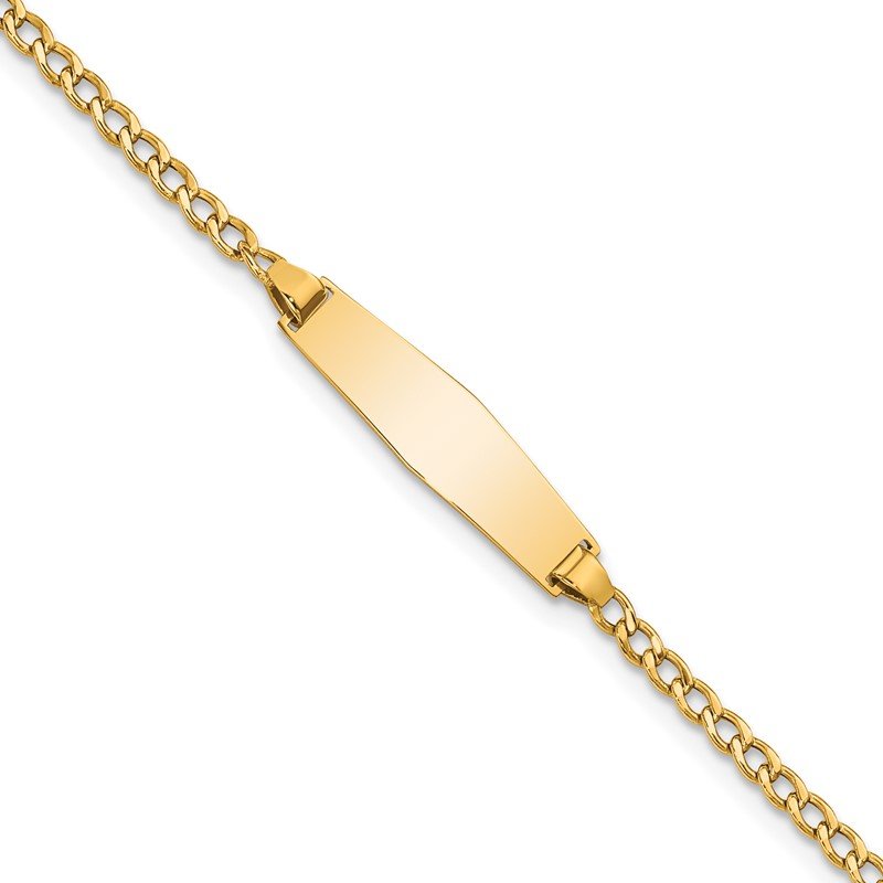 14k Polished Semi-Solid Chain/Solid Plate Cuban Link Soft Diamond Shape 19.5x5.5mm Plate 6 inch Baby/Child ID Bracelet
