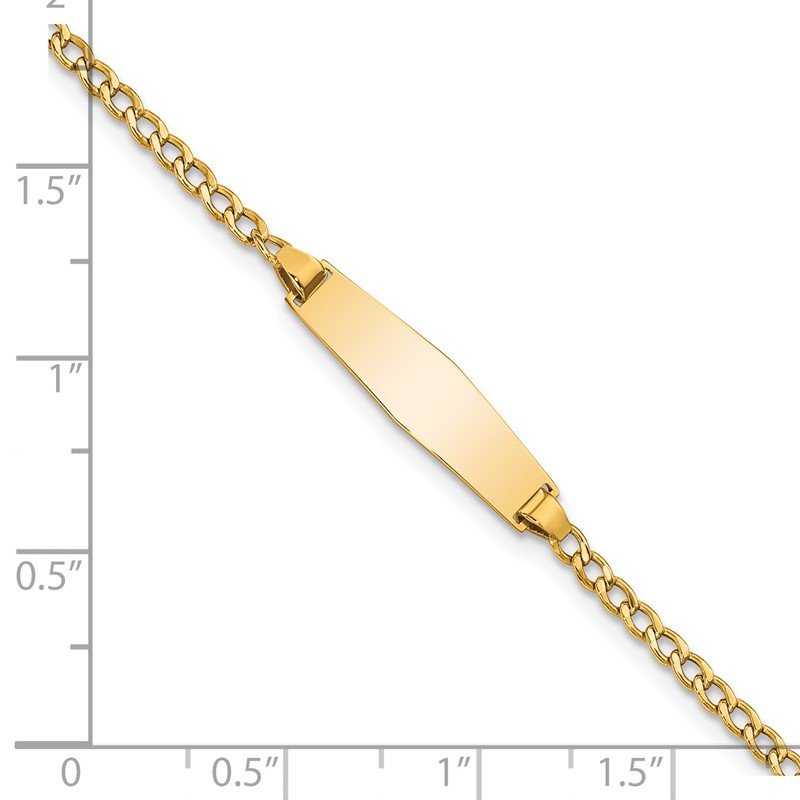 14k Polished Semi-Solid Chain/Solid Plate Cuban Link Soft Diamond Shape 19.5x5.5mm Plate 6 inch Baby/Child ID Bracelet