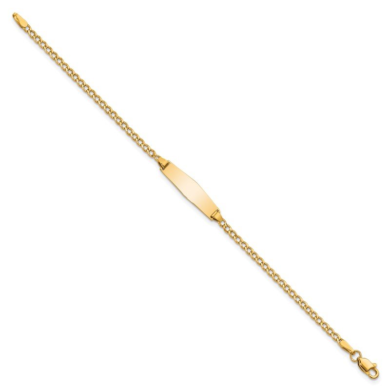 14k Polished Semi-Solid Chain/Solid Plate Cuban Link Soft Diamond Shape 19.5x5.5mm Plate 6 inch Baby/Child ID Bracelet