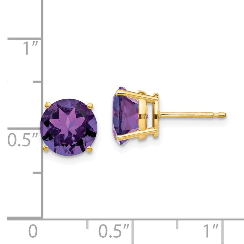 14k 8mm Round Amethyst Post Earrings