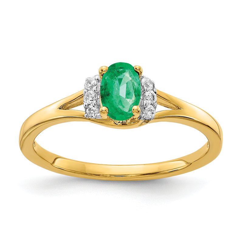 14k White Gold Diamond and Oval Emerald Ring