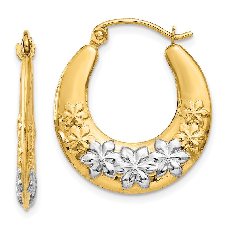 14K &amp; Rhodium Hollow Flowers Hoop Earrings