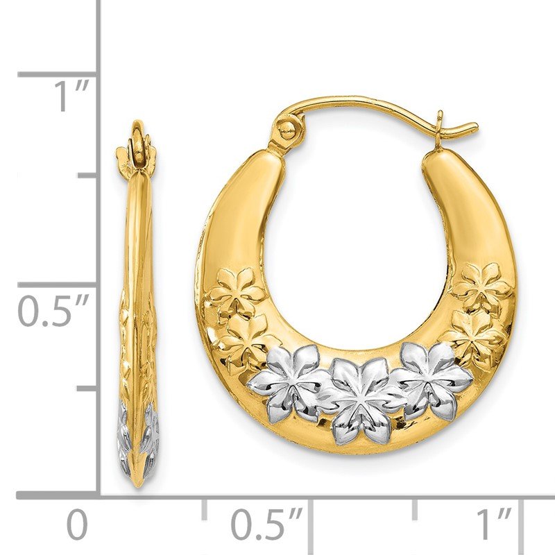 14K &amp; Rhodium Hollow Flowers Hoop Earrings