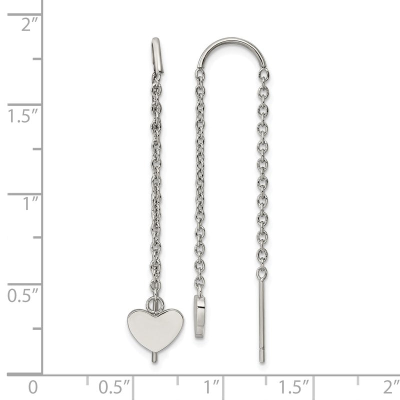 Stainless Steel Polished Threader Heart Dangle Earrings