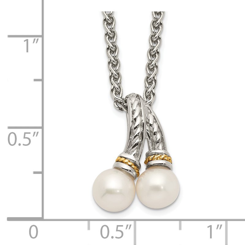 Sterling Silver Rhodium-plated with 14K Accent 18 Inch 6-7mm Freshwater Cultured Pearl Necklace