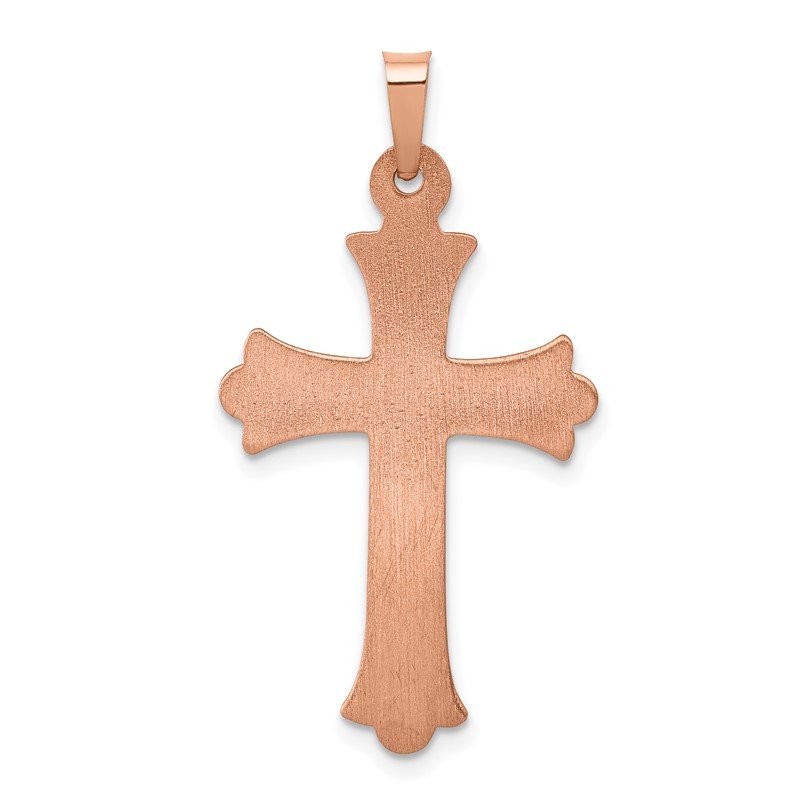 14K Rose Gold Brushed and Polished Fleur de Lis Cross Pendant