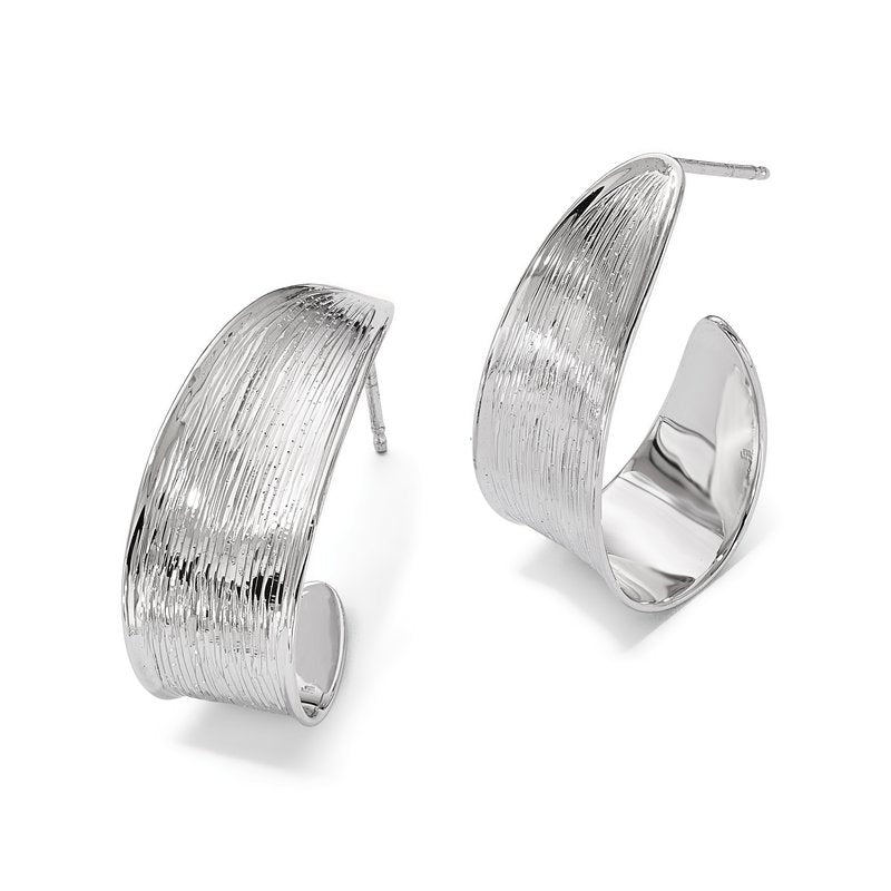 Sterling Silver RH-plated Polished and Textured Earrings