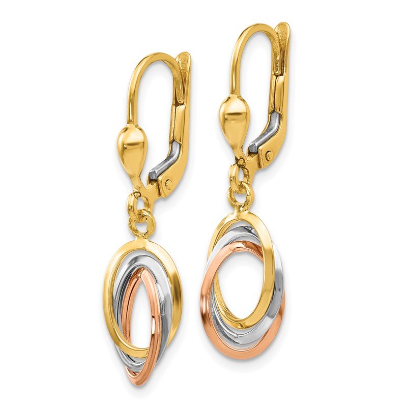 14K Tri-Color Polished Dangle Leverback Earrings