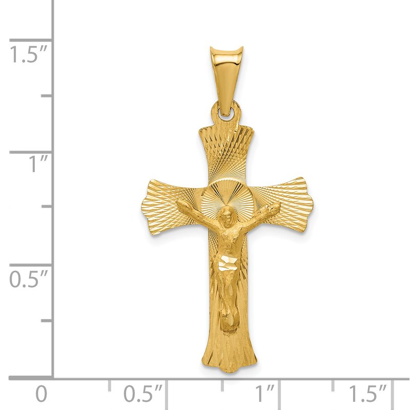 14k Polished Satin and Diamond-cut Crucifix Pendant