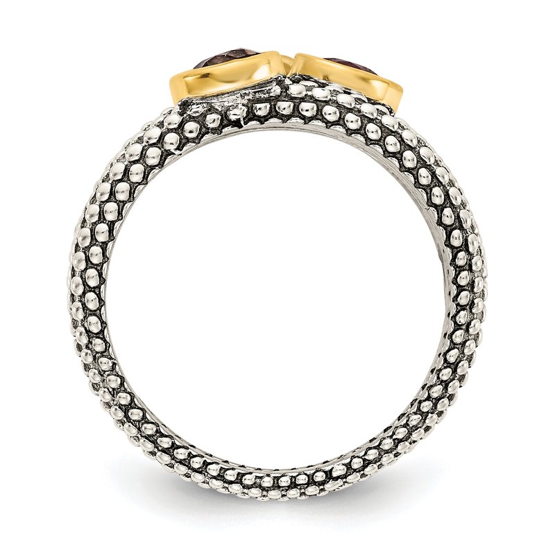 Sterling Silver Gold-tone Flash Gold-plated Antiqued Round Bezel .30Garnet/.20Citrine/.20Smoky Quartz 3 Stackable Rings