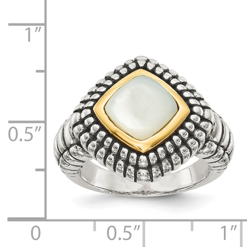 Sterling Silver with 14K Accent Antiqued Mother of Pearl Ring
