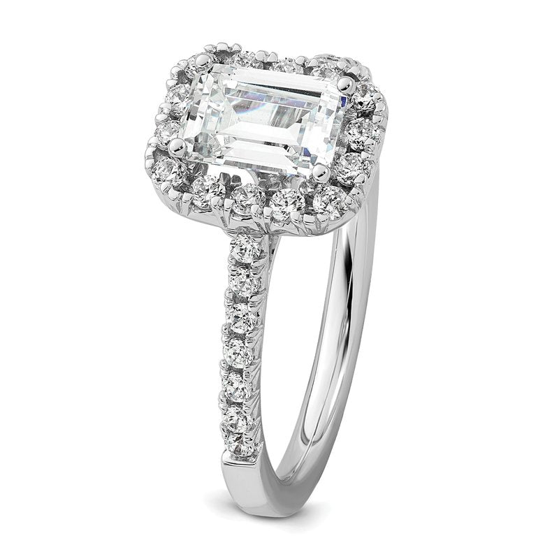 14K White Gold 1/4 carat Lab Grown Diamond VS+ F+ Semi-Mount Emerald Halo Engagement Ring