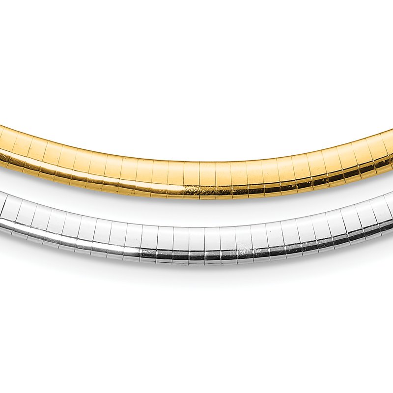 14k Two-tone 5mm Reversible White and Yellow 16 inch Domed Omega Necklace