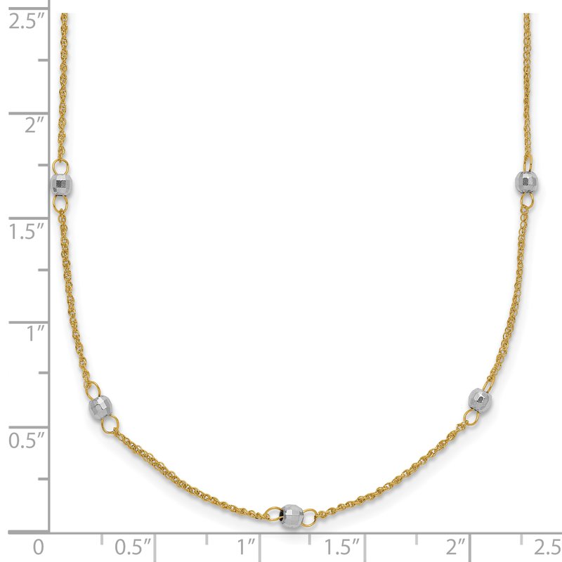 14K Two-tone Ropa Chain and Mirror Beads 16 inch Station Necklace Plus 2 inch Extender