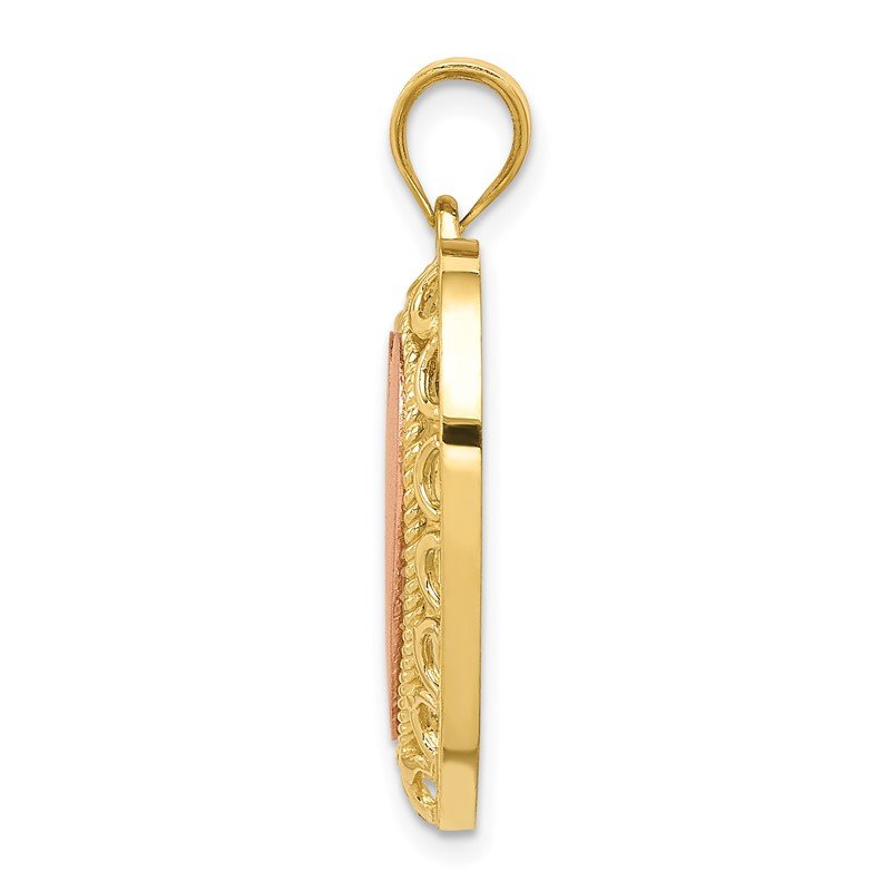 14K Two-tone Polished Engravable Lace Frame Heart Pendant