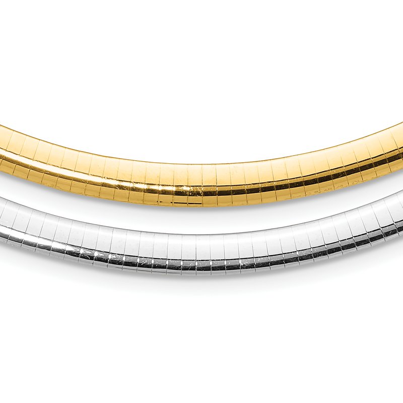14k Two-tone 6mm Reversible White and Yellow 16 inch Domed Omega Necklace