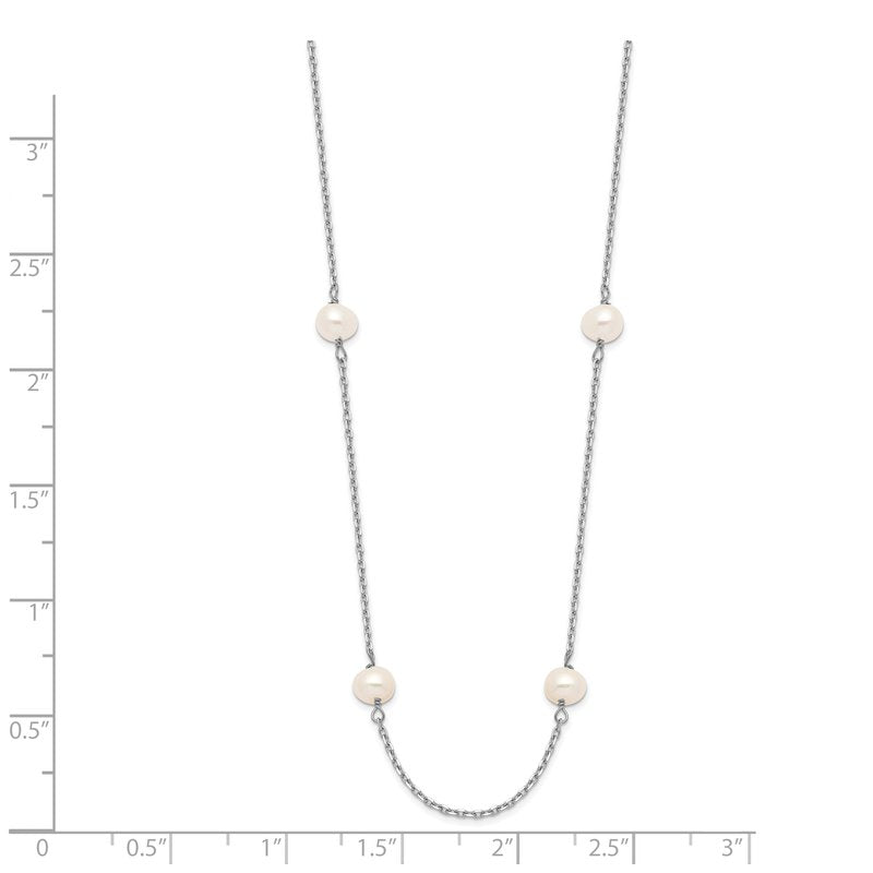 14k White Gold 4-5mm White Near-Round Freshwater Cultured Pearl 8-Station 16 inch Necklace