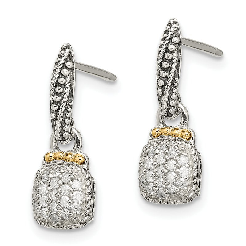 Sterling Silver with 14K Accent Antiqued Diamond Dangle Post Earrings