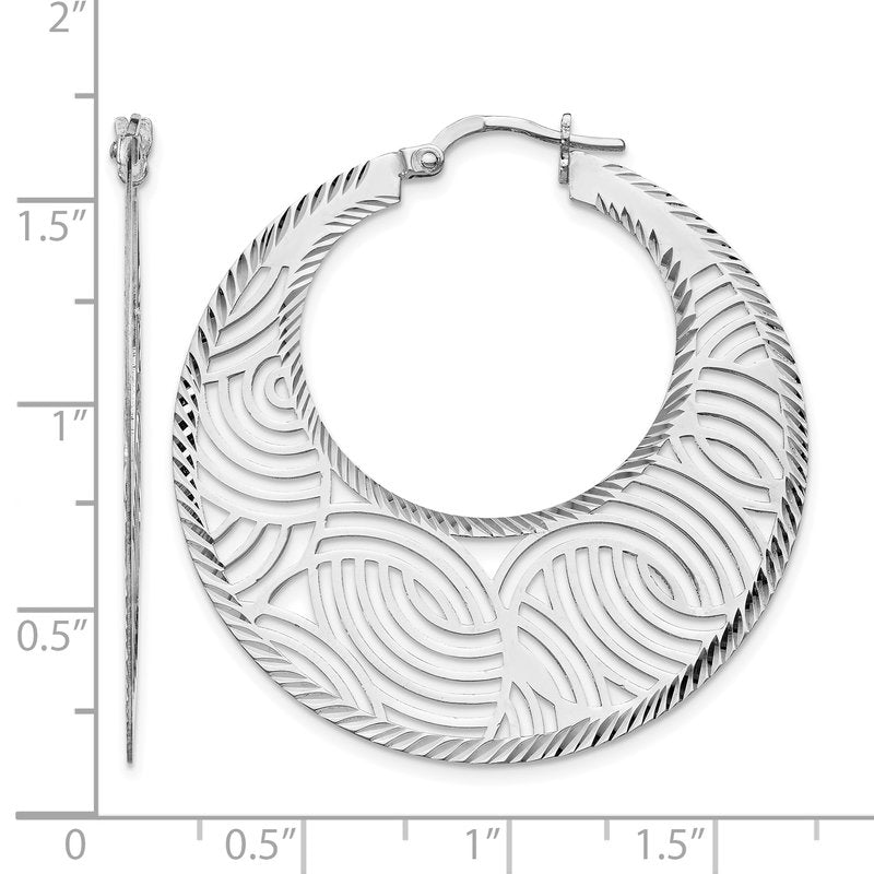 Sterling Silver Rhodium-plated Fancy Polished Cut-out Hoop Earring