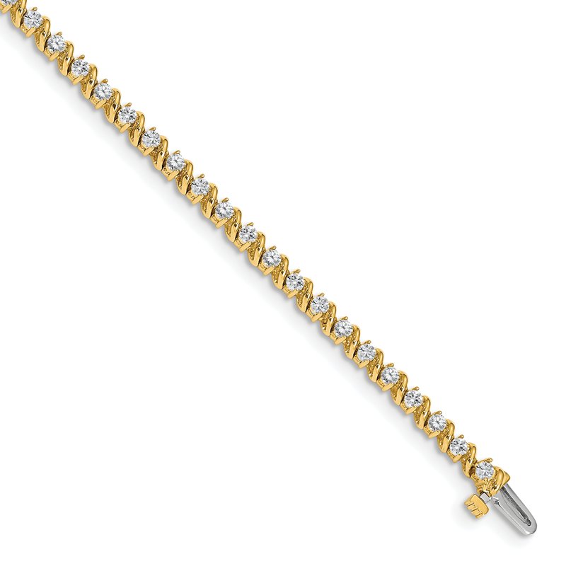 14k Complete 2 carat Round AA Diamond Swirled 2-prong 7 inch Tennis Bracelet