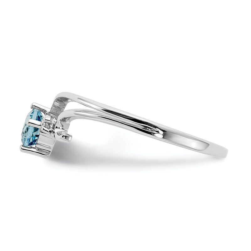 14k White Gold 4mm Blue Topaz AA Diamond ring