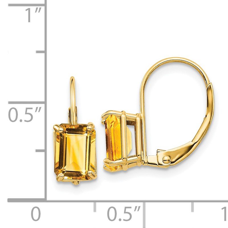 14k 7x5mm Emerald-cut Citrine Leverback Earrings