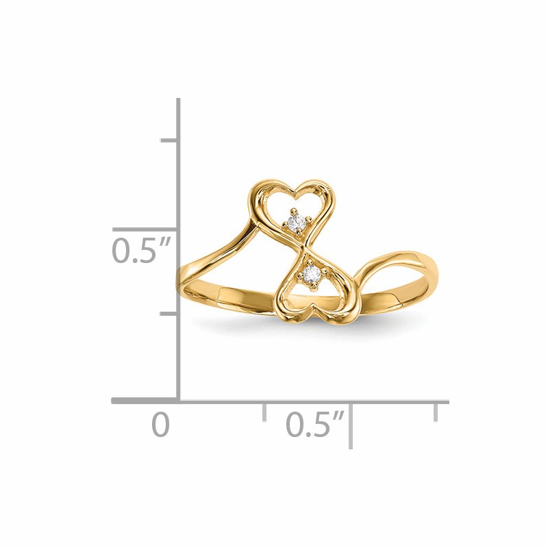 14k CZ Double Heart Ring