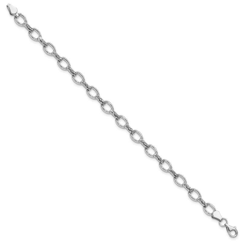 14k White Gold Polished Diamond-cut 7mm Fancy Link 7 inch Bracelet