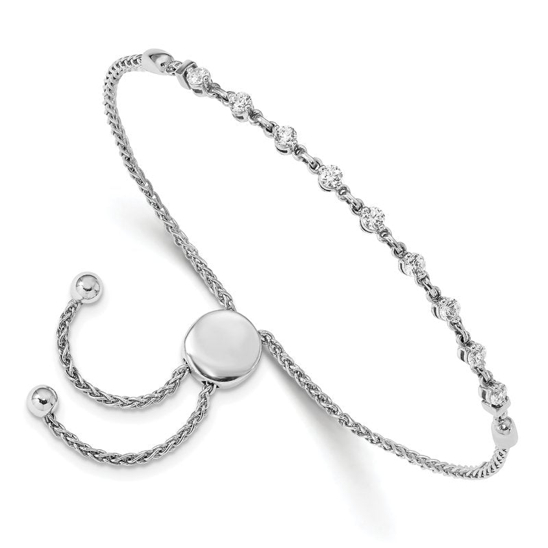 14k White Gold Polished Complete 1/2 carat A Diamond Adjustable Bracelet