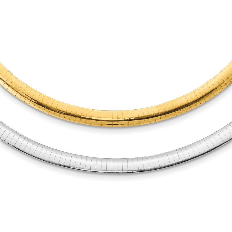 14k Two-tone 6mm Lightweight Reversible 16 inch Omega Necklace Plus 2 inch Heart Chain Extender