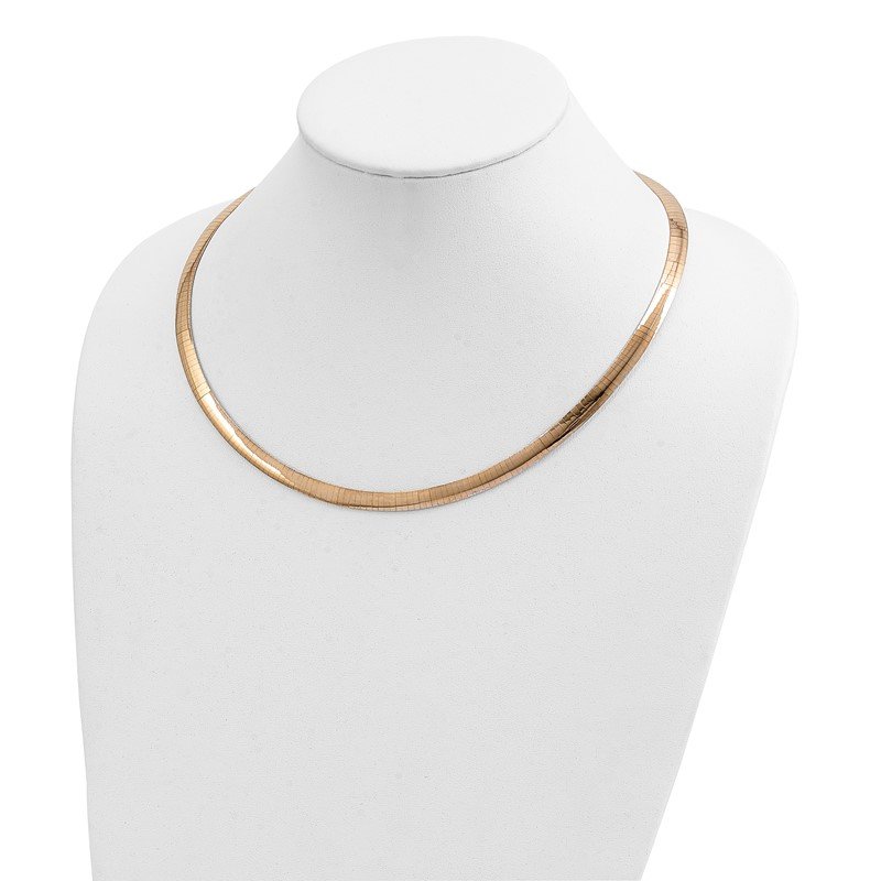 14k Two-tone 6mm Lightweight Reversible 16 inch Omega Necklace Plus 2 inch Heart Chain Extender