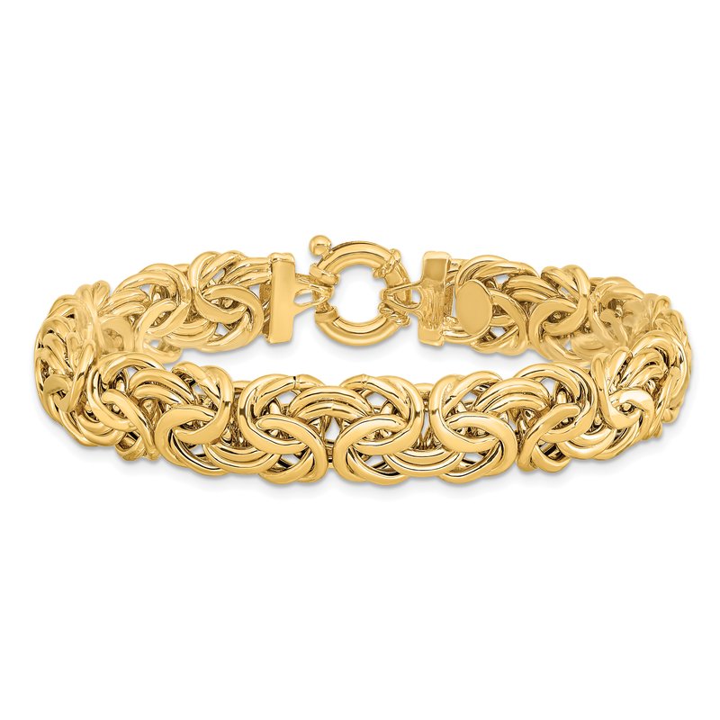 14k Fancy 11mm Flat Byzantine 7.5 inch Bracelet