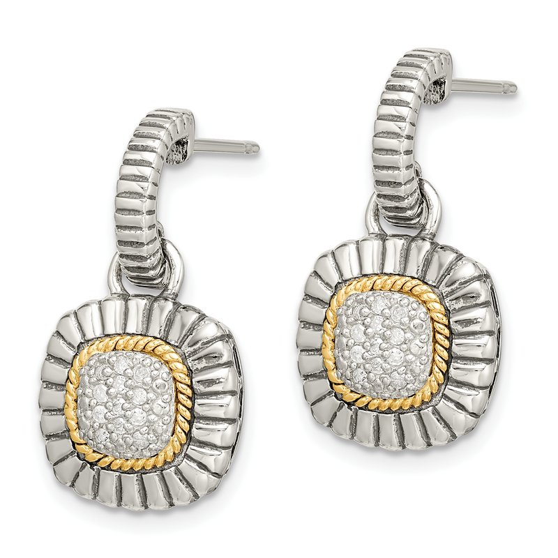 Sterling Silver with 14K Accent Diamond Dangle Post Earrings