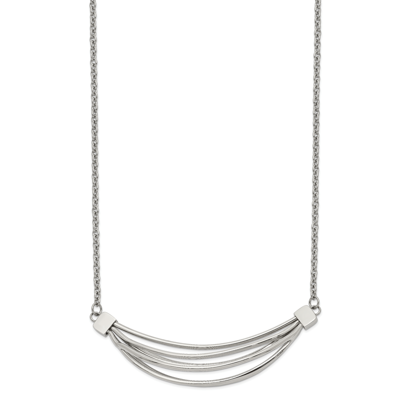 Stainless Steel Polished 3D Curved Bars on a 20 inch Cable Chain with a 2 inch Extension Necklace